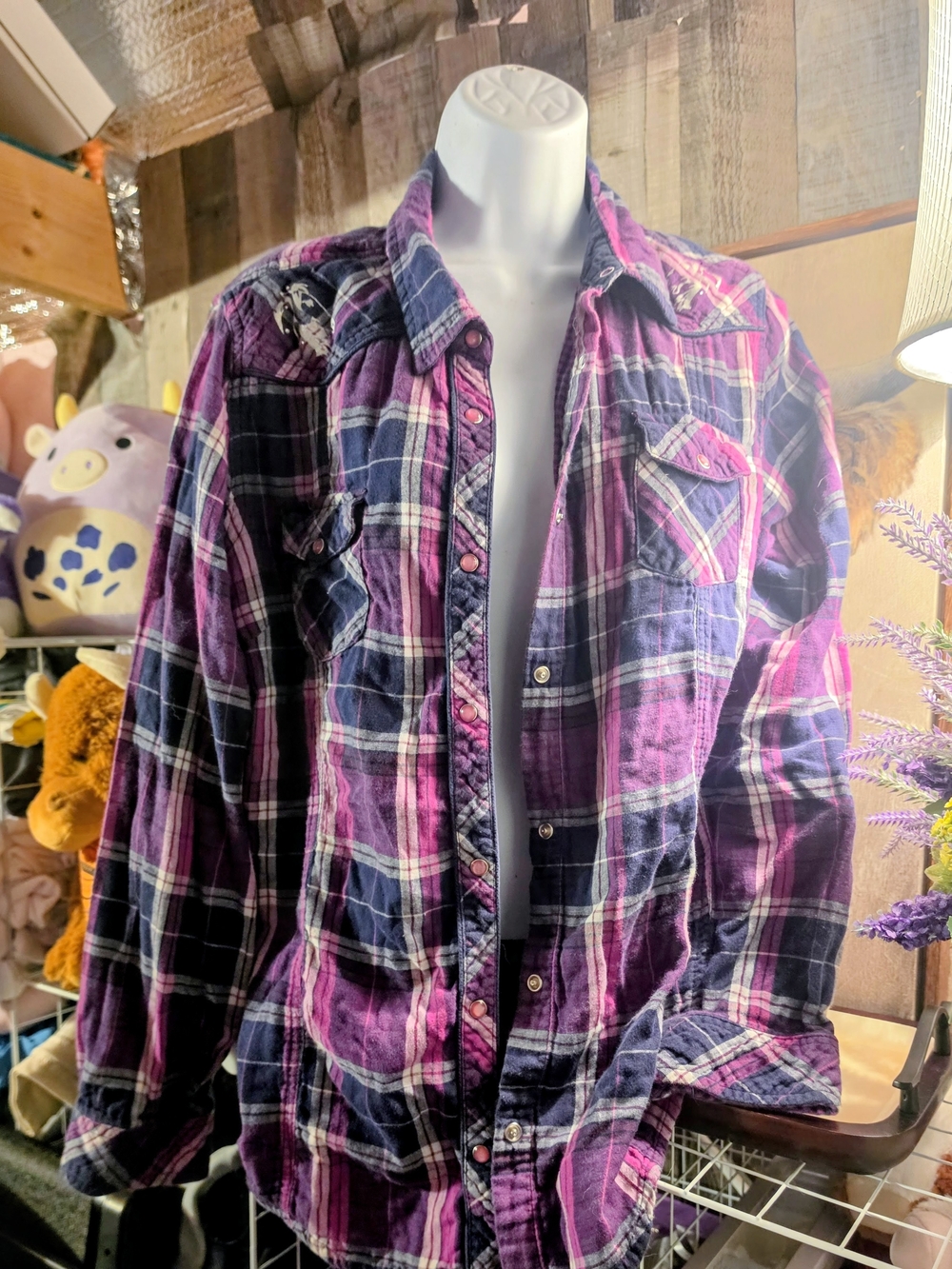 Women's Plaid Button-Down Shirt - Purple & Navy